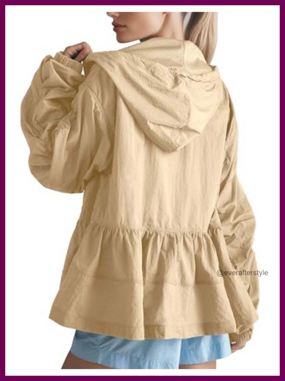 Women's Lightweight Oversized Babydoll Zip Up Hoodie Jacket with Ruffled Hem